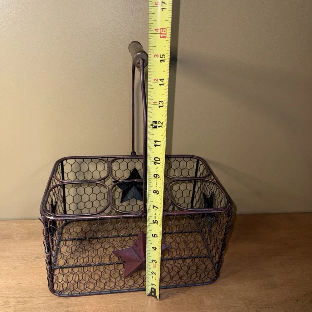 Rustic Farmhouse Chicken Wire 6 Slot Milk Crate Basket with Metal Stars Handle